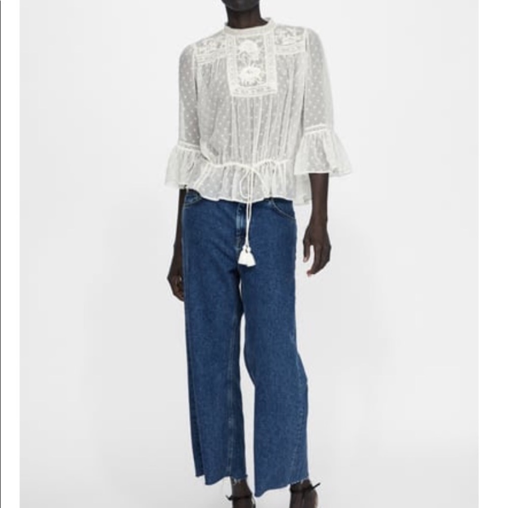 BNWT Zara Embroidered Romantic Blouse